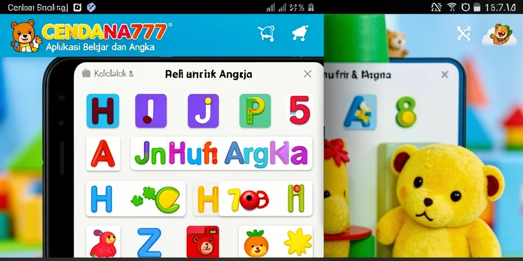 Screenshot aplikasi CENDANA777 menampilkan anak belajar huruf dan angka dengan cara menyenangkan.