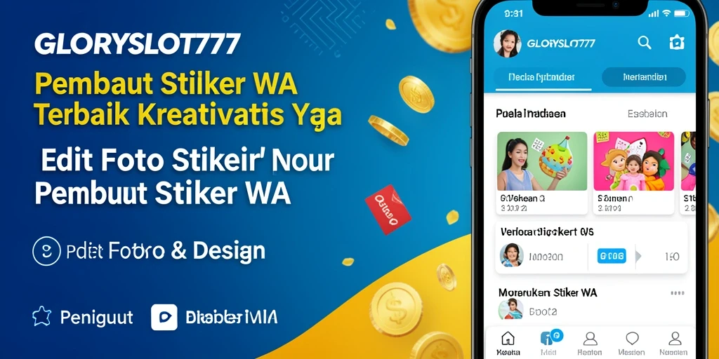 Antarmuka aplikasi GLORYSLOT777 untuk membuat stiker WA yang menarik.