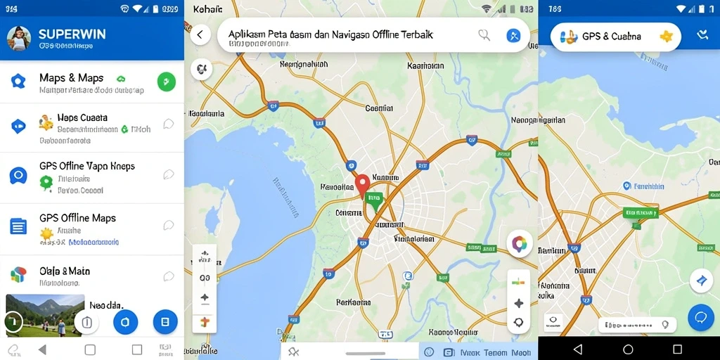 Antarmuka pengguna SUPERWIN dengan peta offline yang jelas dan fungsional.